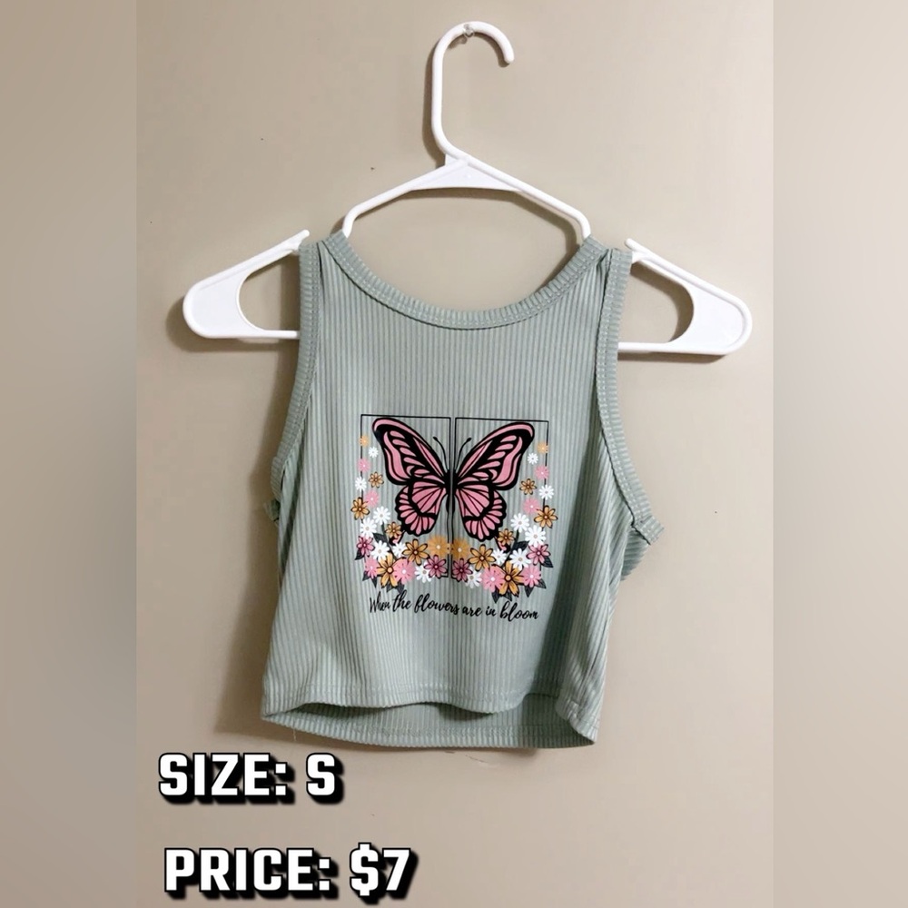 Scoop Neck Green and Blue Graphic Tank Top